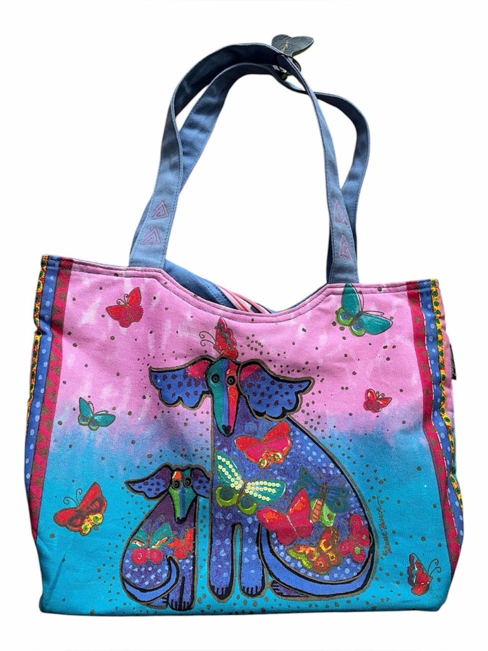 Laurel Burch Blossoming Pups Tote Bag Zippered VTG Y2K 2000s